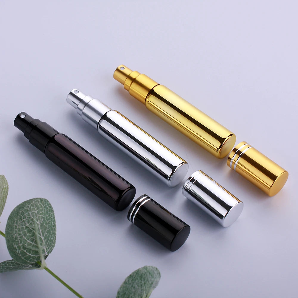 SUMEEAR 10ml Mini UV Glass Perfume Atomizer round Flat Empty Tester Vials with Pump & Sealing Packaging