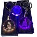Cheap Personalized 3D Laser Crystal Led Octangle Shape Glass Keychain Waterproof Feature Giftbox Packaging for Christmas