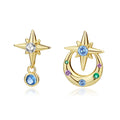 Wholesale Jewelry Women 925 Sterling Silver Colorful Rainbow Cubic Zirconia Drop Earrings Gold Plated Star Moon Stud Earrings MegaBDM