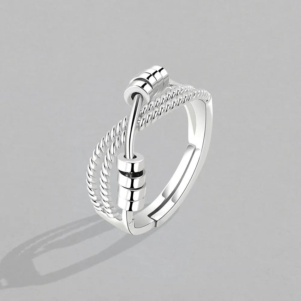 2023 New Silver Color Fidget Beads Anxiety Spinner Ring for Women Anti-Stress Adjust Rings
