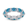 Trendy 925 Sterling Silver Rhodium Plated Oval Shape Blue Sapphire Women's Wedding Anniversary Party Band Ring