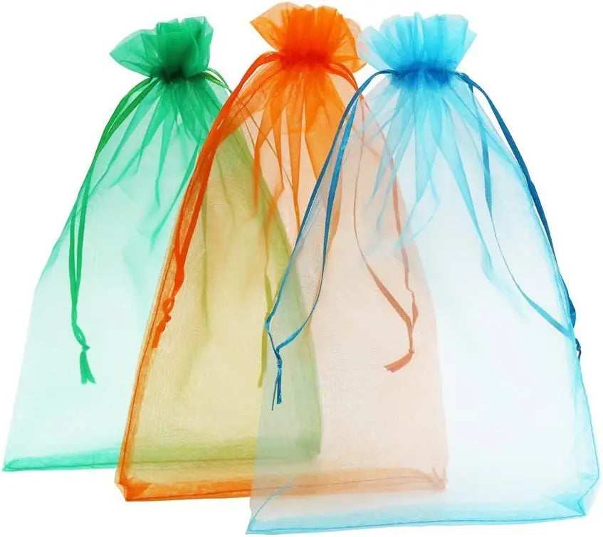 Lanwei 12.0''x16.0''/30.0x40.0cm Extra Large Mixed Sheer Drawstring Organza Mesh Bags 21 Color Options Hot Stamped Packaging