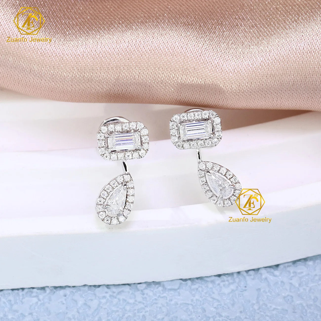 2026 New Design 925 Silver White Gold Pear Drop Earrings Emerald Moissanite Diamond Drop Earrings Stud Halo Moissanite Earrings