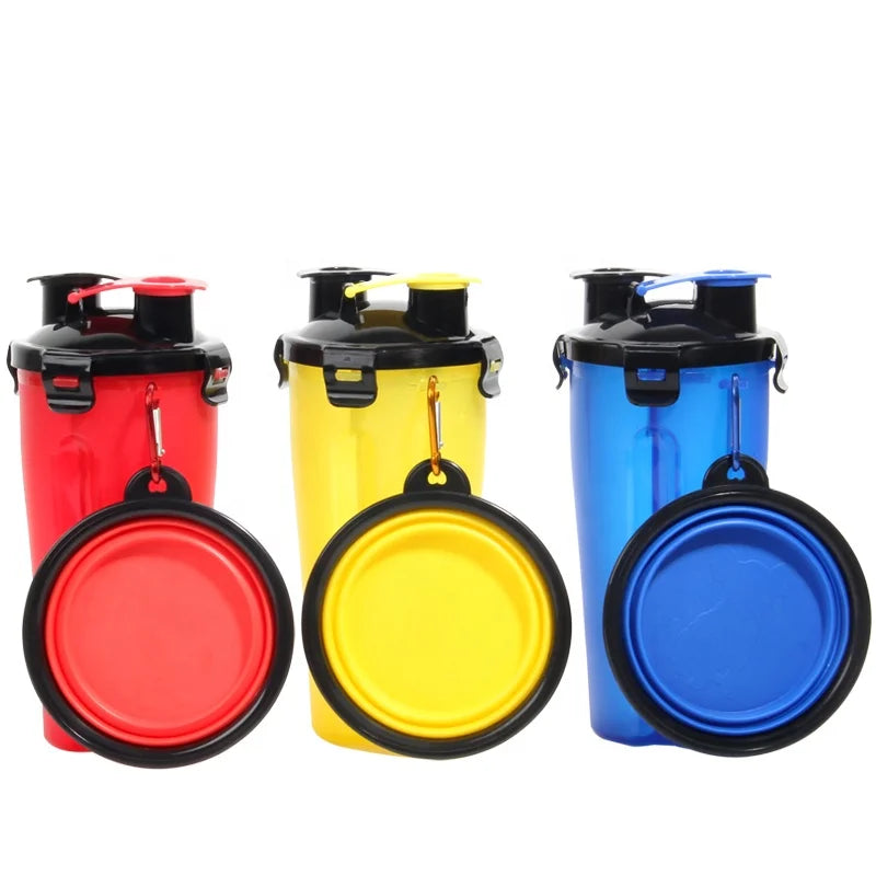 Factory Wholesale Travel Outdoor Portable Plastic Pet Dog Drinking Water Bottle With Collapsible Dog Food Bowl