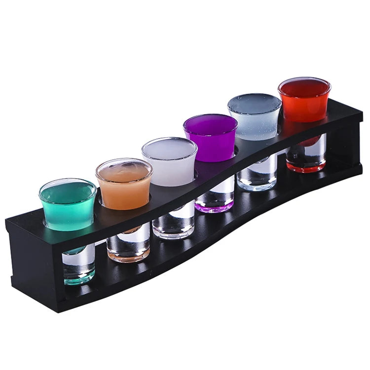 6 Holes Wooden Storage Display Bar Shot Glasses Rack Stand Holder for Bar Whisky Club Cocktail