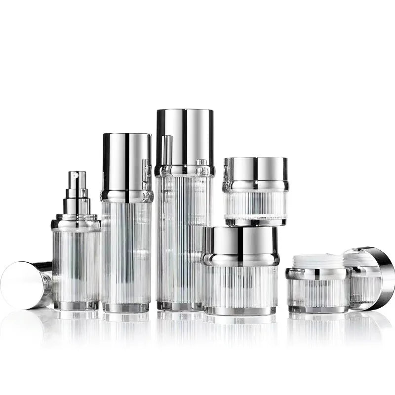 Customs logo 10g 20g 30g 50g 15ml 30ml 50ml 100ml 120ml Acrylic Silver Line Cosmetic Packing Bottle Cosmetic Lotion Bottle Jar