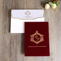 Custom Foil Classic Red Velvet Hardcover Booklet Wedding Invitation with Gold Mirror Acrylic RSVP Detail Card Pocket Envelope
