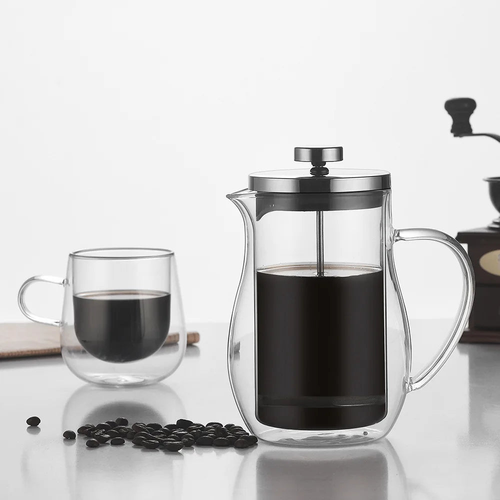 Double-layer Glass French Press Eco-Friendly Portable Coffee Maker with Stainless Steel Components for Household Use and Sharing