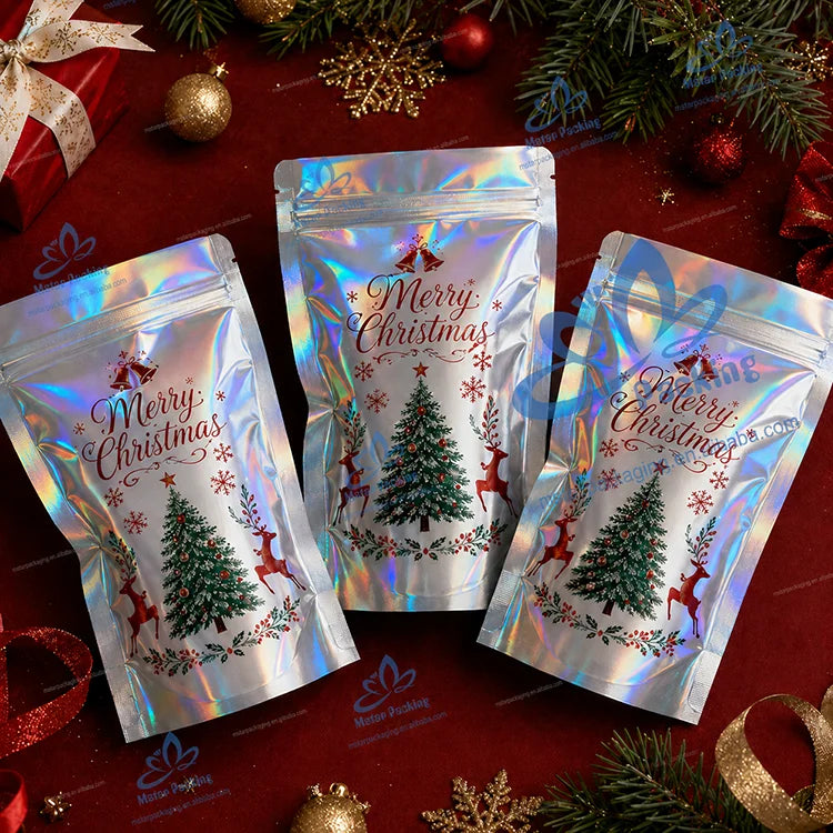 Holographic Double Thickness Recyclable Zipper Bag for Earrings Glasses & Jewelry Packaging Customizable Color & Logo Reusable