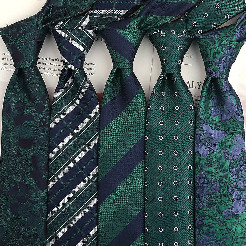 Luxury Jacquard Woven 7.5CM Floral Paisley Necktie Green Blue Polyester Ties for Men Ascot Formal Business Party for Groom