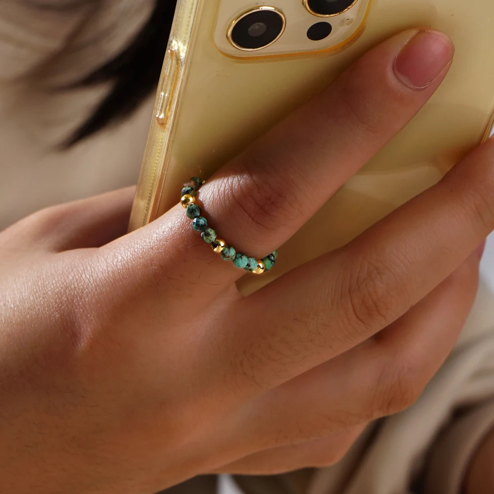 Go2boho 2025 Handmade Boho Spruce Stone Rings for Women Small Beads Stackable Gemstone Jewelry for Engagement Party Lovely