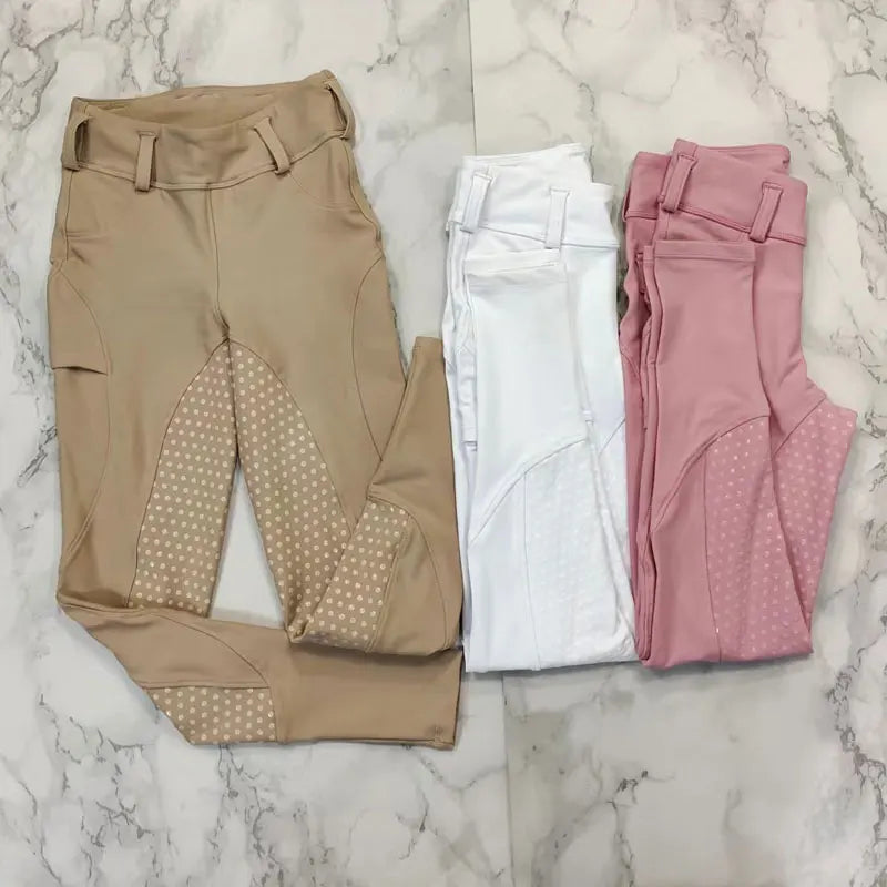 Kid Breeches Full Silicone Origin Patch Customized Logo Equestrian Children Pants Horse Ride Tight