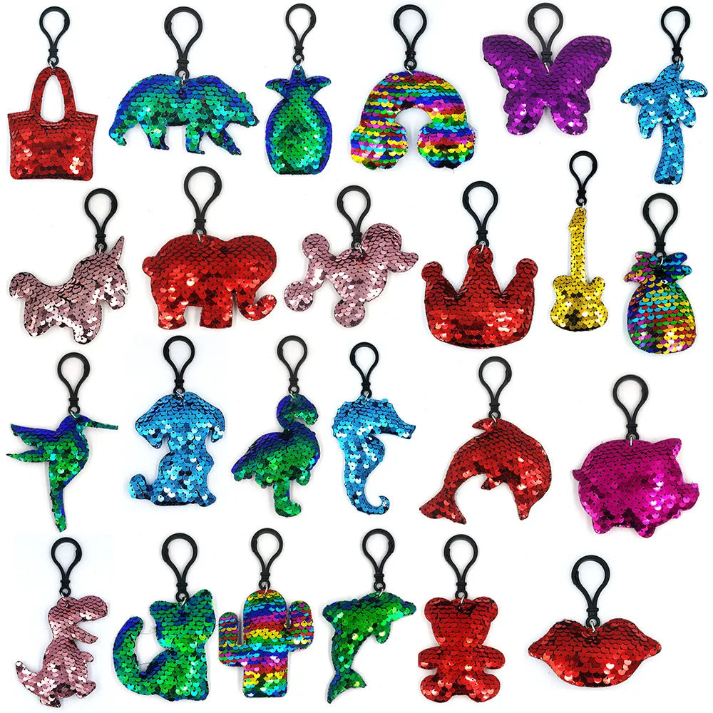 Flip Cute Personalized Sequins Keychain Little Cat Flamingo Animals Key Ring Decor Bag Accessory Pendant Birthday Party Supplies