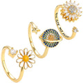 G2135 Tiktok Adjustable Anti Stress Rotating Ring Zircon Stone Daisy Planet Sunflower Spinner Fidget Rings for Anxiety for Women