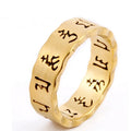 Gold-Plated Laser Cut Six-Character Mantra Ring Trendy Hollow Stainless Steel Jewelry for Men and Women for Engagement