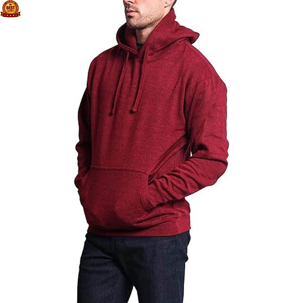 Custom Oversized Cotton Polyester Pullover Hoodie for Men Wholesale Blank Solid Color Kangaroo Pocket Hoodie