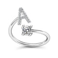Hot Selling 26 Letters Rings A-Z Alphabet Initial Ring Silver Zircon Crystal Adjustable Open Rings for Women Girls