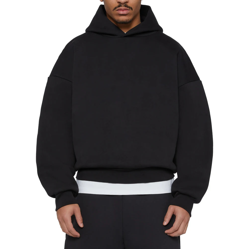 Custom Logo Designer Brand 450 Gsm Oversize Black Blank Hoodie Heavy Cotton No String Pullover Men Hoodie