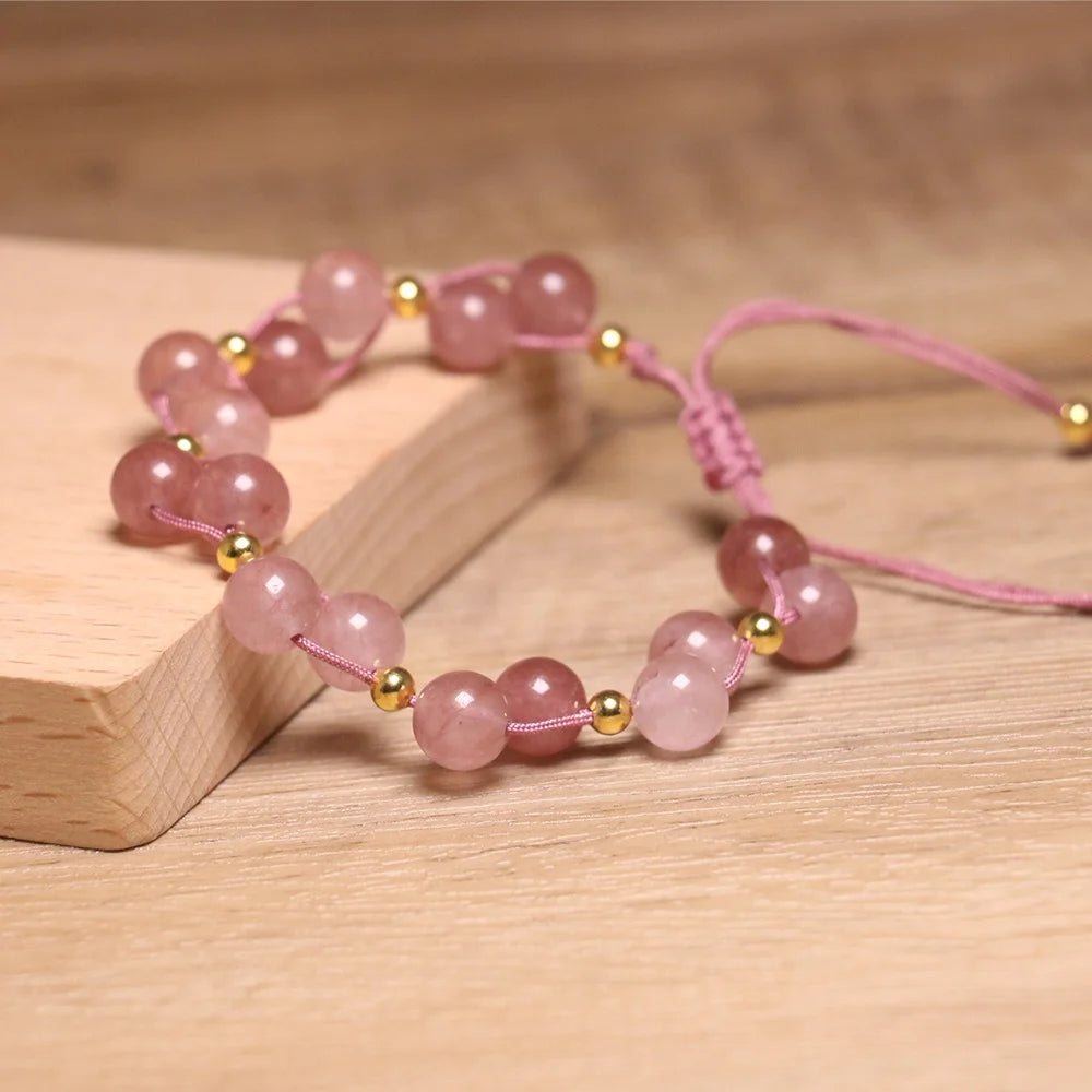 High Quality Pink Rose Quartz Geometric Natural Stone Beaded Bracelet Cute Style Unisex with Healing Energy Gift for Anniversary