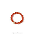 Certified 18K Gold Ring 3Mmk Golden Balls Woven Au750 Colored Gold Garnet Ring Live Store Drainage Gift