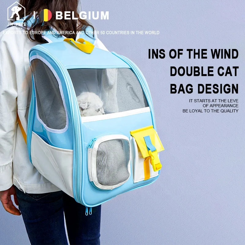 Portable Folding Eco-Friendly Pet Cat Carrier Backpack Solid Breathable Outdoor Travel Shoulder Oxford Plastic Material Zipper