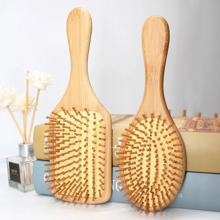 Factory Outlet Custom Logo Bamboo Hair Comb Eco-friendly Wood Paddle Styling Ionic Nylon Bristles for Massage Detangling Laser