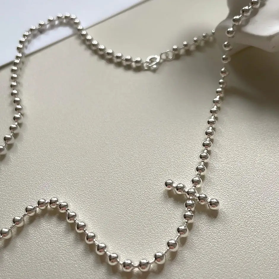VIANRLA 925 Sterling Silver Necklace Minimalism Beaded Ball Chain Necklace for Women Jewelry Gifts