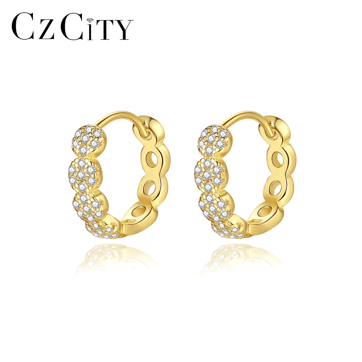 CZCITY Gold Plating Cubic Zirconia Erring Woman Lady Earing Trending Charm Clip on Earring Fashion Jewelry