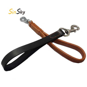 SinSky Close Proximity Training Dog Leads Leash One Step Traction Rope Short Genuine Cow Leather Dog Leash