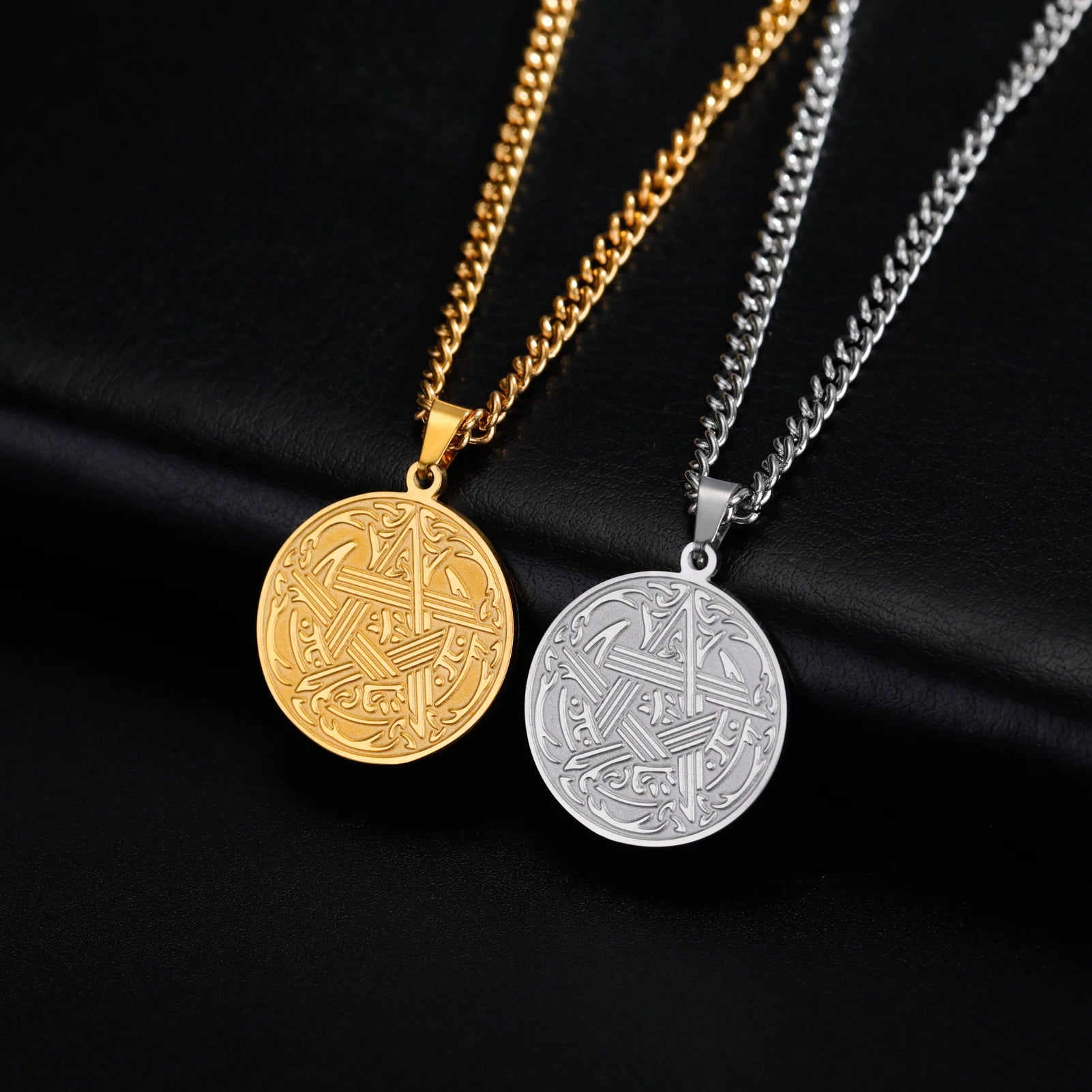 Myshape Wiccan Pentagram Necklace for Men Women Guardian Star Pentacle Pendant Protection Amulet Stainless Steel Jewelry