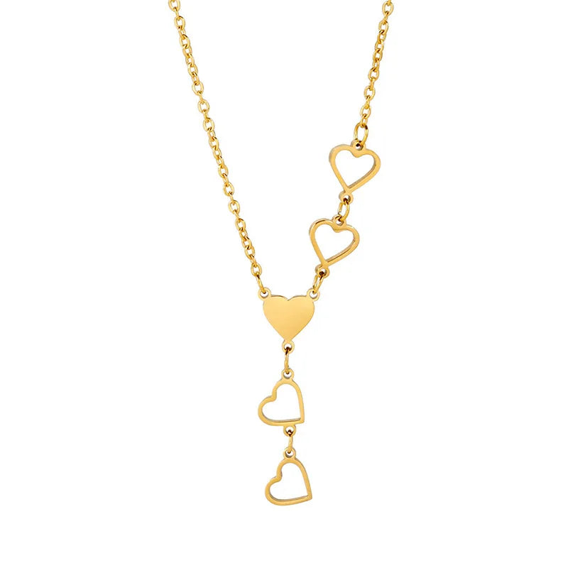 2024 Elegant Gold Plated Heart Shaped Tassel Necklace Stainless Steel Hollow Love Heart Link Chain Necklace Women Jewelry