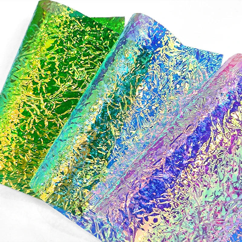 Laser PVC Translucent Plastic Vinyl Film Wrinkle Embossing PVC Faux Artificial Leather Fabric for Waterproof Cosmetic Bags/Mats