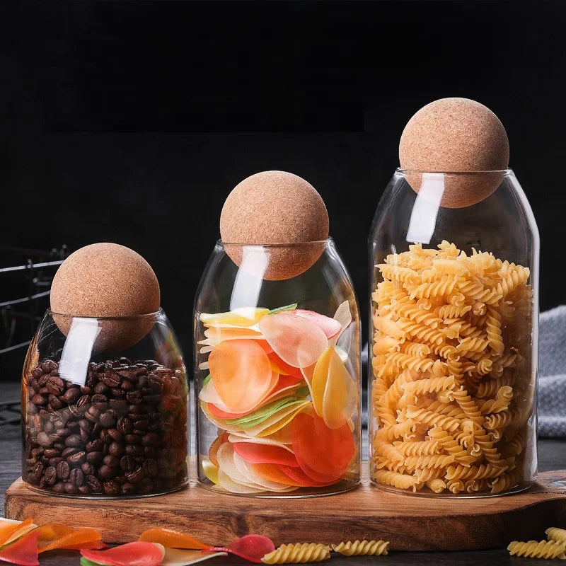 Wholesale Factory Borosilicate Storage Canister Glass Jar Kitchen Storage Canister Jars with Cork Ball Stopper