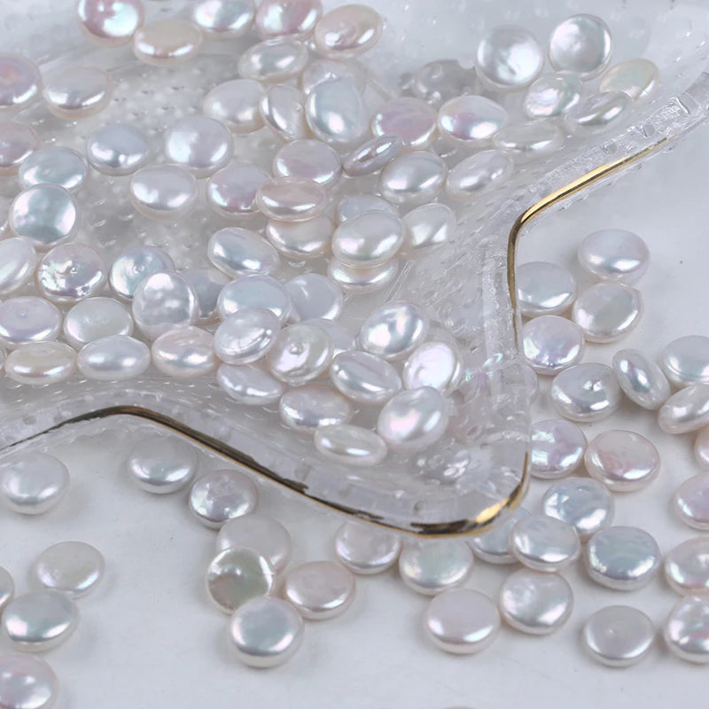 AAA 9-10mm Natural White Coin Shape Loose Pearls Freshwater for Jewelry Making
