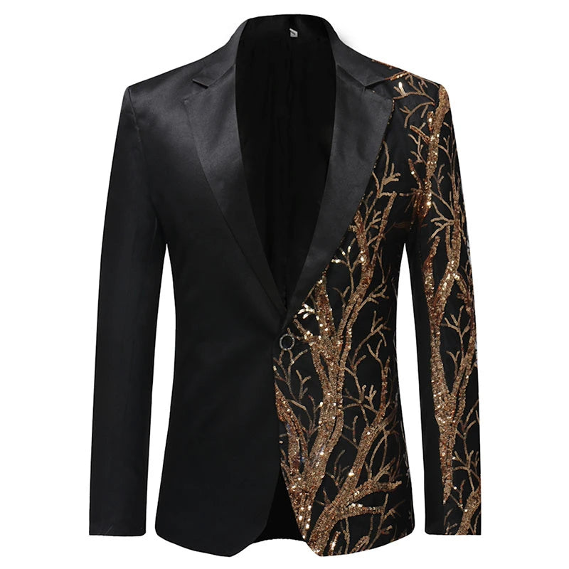 36R-48R US Mens Gold Sequins Slim Fit Black Blazer Hip Hop Stage Singers Prom Dress Suit Jacket Party blazer for Men Stylish