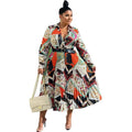 Good Material Female Long Sleeve Casual Dress African Woman Plus Size Pleated A-line Shirt Dress