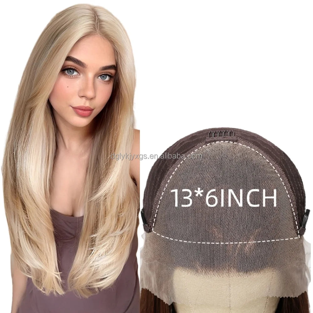 New Style 13x6 Front Lace Handmade Crochet Natural Hairline Synthetic Lace Wigs Futura Fiber Layered Straight Wig for Women Hair MegaBDM