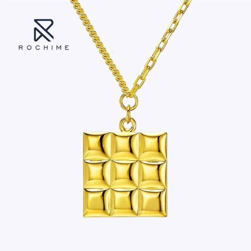 Rochime Laser Double-sided Chocolate Necklace 925 Sterling Silver 18k Gold Plated Jewelry Manufacturing for Women