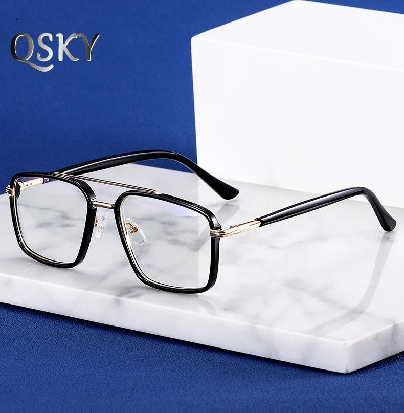 97724 New High Quality Male Anti Reflection Double Bridge Metal Blue Light Blocking Glasses Men Eyeglass Frame Anti Blue Light