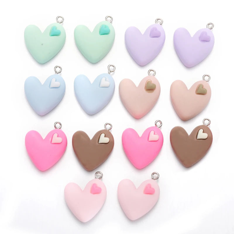 8 Colors Resin Heart Shape Charm for Earring Necklace Pendants DIY Craft Jewelry Making Accessories 21*26mm W350