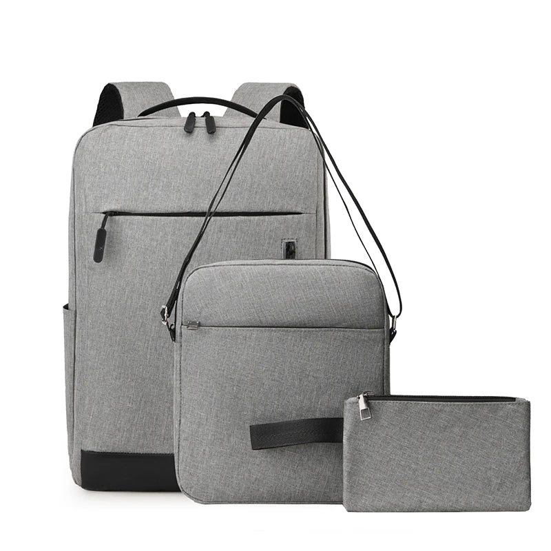 Factory Customized High-quality 3 Pcs Set Travel Business Unisex Waterproof Expandable Laptop Backpack with USB Zipper Closure
