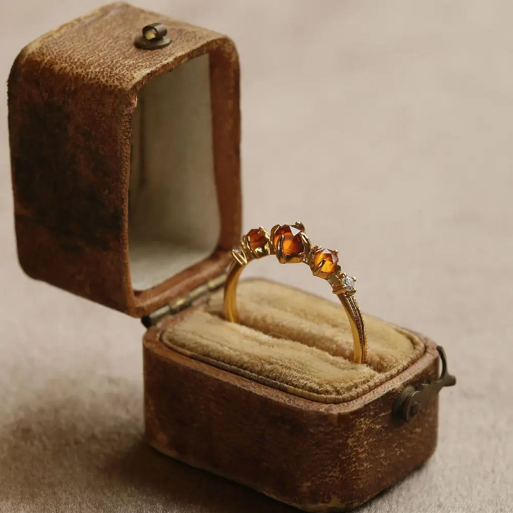 2022 Vintage Gemstone Rings Adjustable Crystal Zircon Ring Romantic Orange Garnet Weeding Ring Women