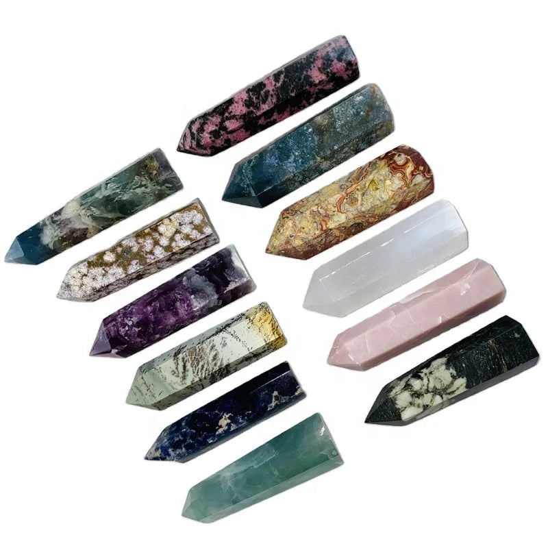 Wholesale Selenite Obelisks Ocean Jasper Healing Stones Crystal Pillar Point Natural Quartz Wand Crystal Fluorite Tower