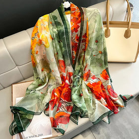 Spring Summer High Quality 135x190cm Silk Gauze Scarves for Women Beach Cover Ups Wraps Shawls Muslim Foulard Hijab Head Scarfs