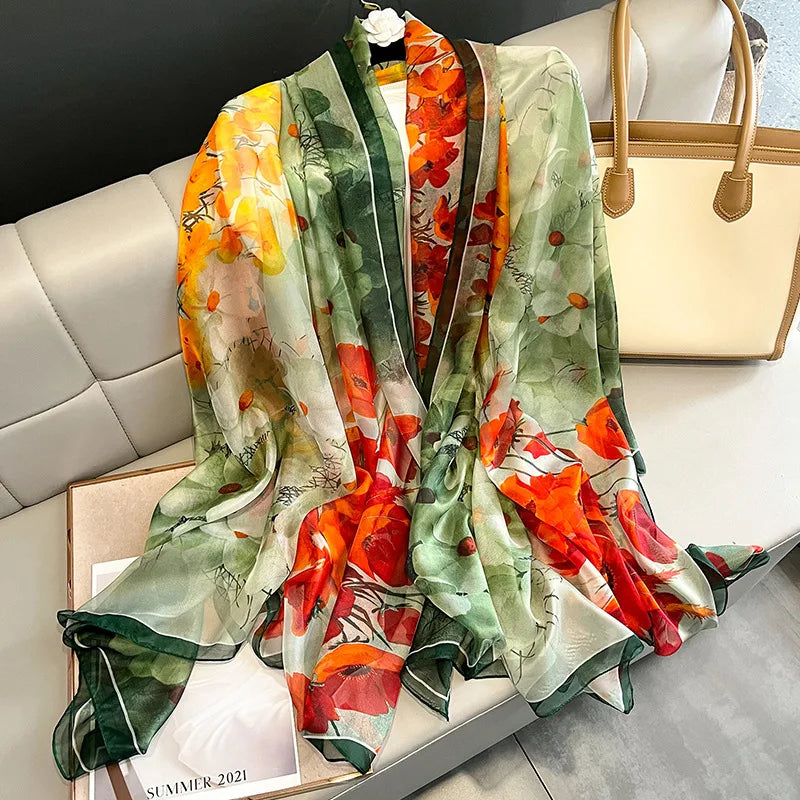 Spring Summer High Quality 135x190cm Silk Gauze Scarves for Women Beach Cover Ups Wraps Shawls Muslim Foulard Hijab Head Scarfs