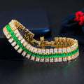 Sparkling Royal Green Rectangle Cubic Zirconia Brazilian Gold Plated Fancy CZ Wide Bracelet Jewelry for Women Bridal Wedding