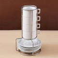 Top Seller 2026 Modern White 4pcs Set Stacking Ceramic Coffee Cups and Saucer Set with Storage Rack