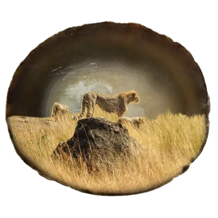 Huiying New 2025 New Products Customized Oil tiger painting agate slices For Crystal Crafts Dish