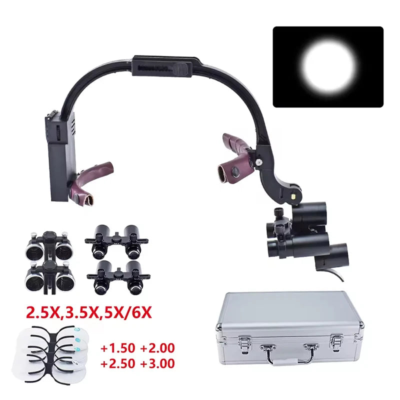 6.0X/2.5X/3.5X Magnification Binocular Dental Ultralight Shadowless Surgical Headlight with Dual Battery Lab Oral Headlight