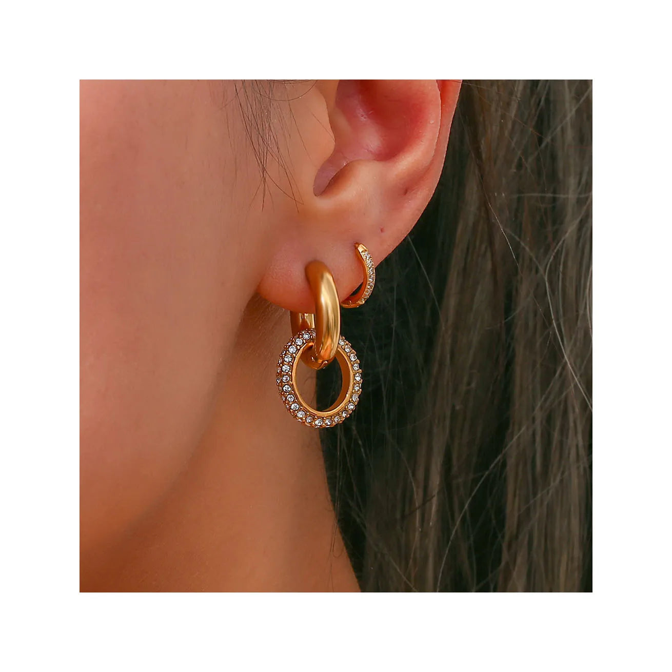 Chunky Micro Insert Shining Zircon Exaggerated Hoop Earrings Non Tarnish 18K Gold Plated Stainless Steel Hypoallergenic Earring